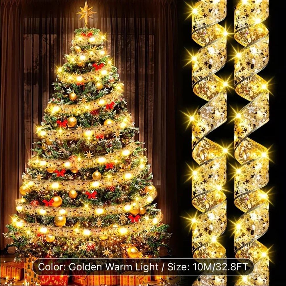 Golden Starry Ribbon with LED Lights